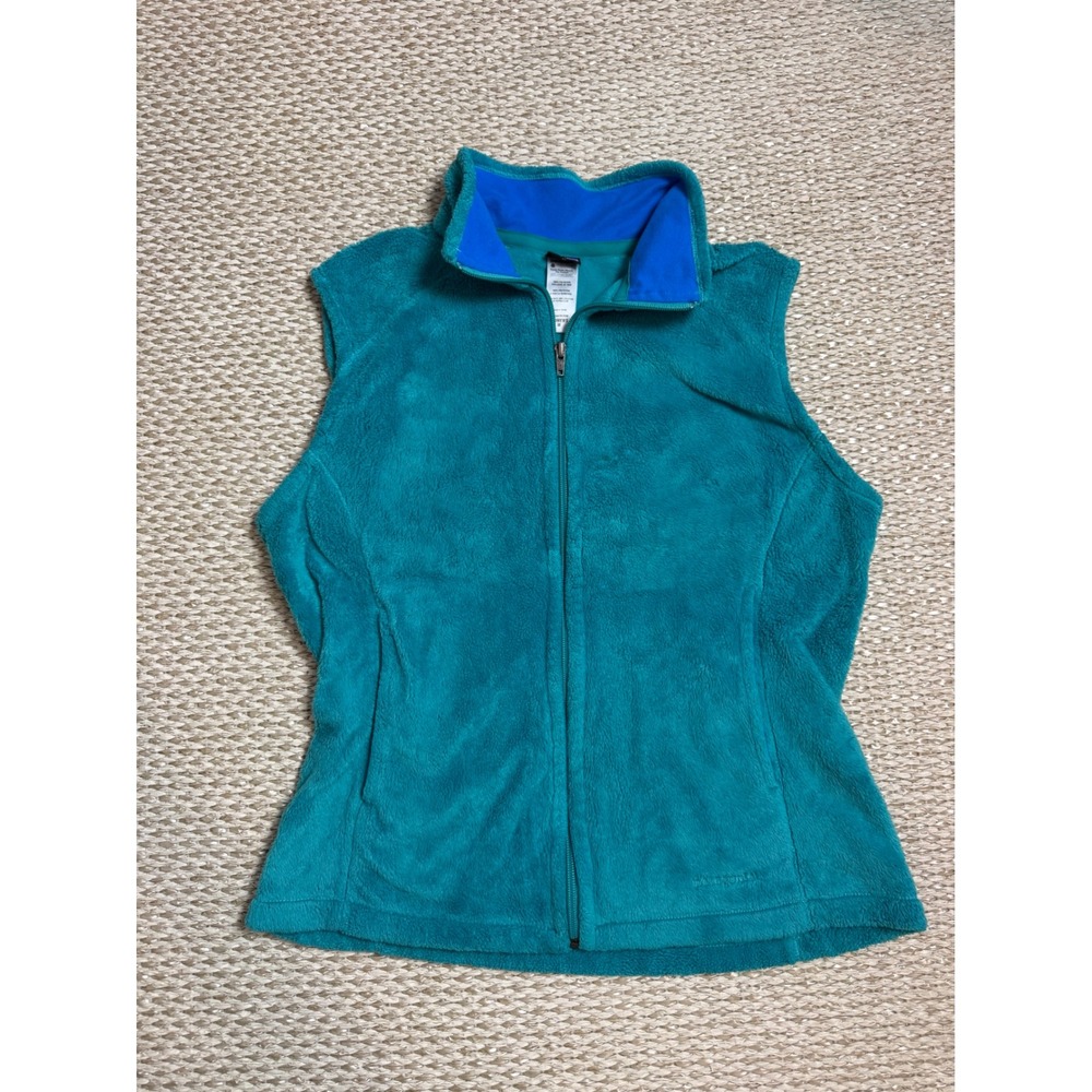 Patagonia Los Gatos Fleece Vest Womens M Teal Green Blue Trim Full Zip 25216